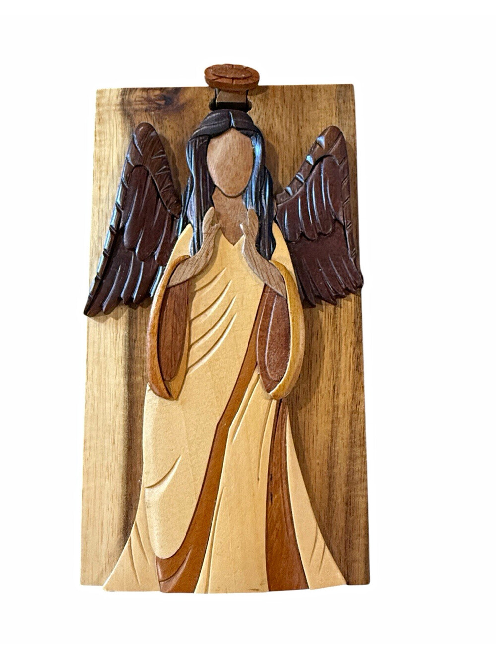Carver Dan's Carved Engraved Wooden Angel Puzzle Box Hinged Hidden Compartment